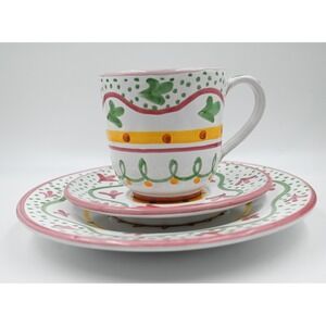Mesa International Hand Painted Italy Ceramic Cup Saucer Plate Trio Snack Set